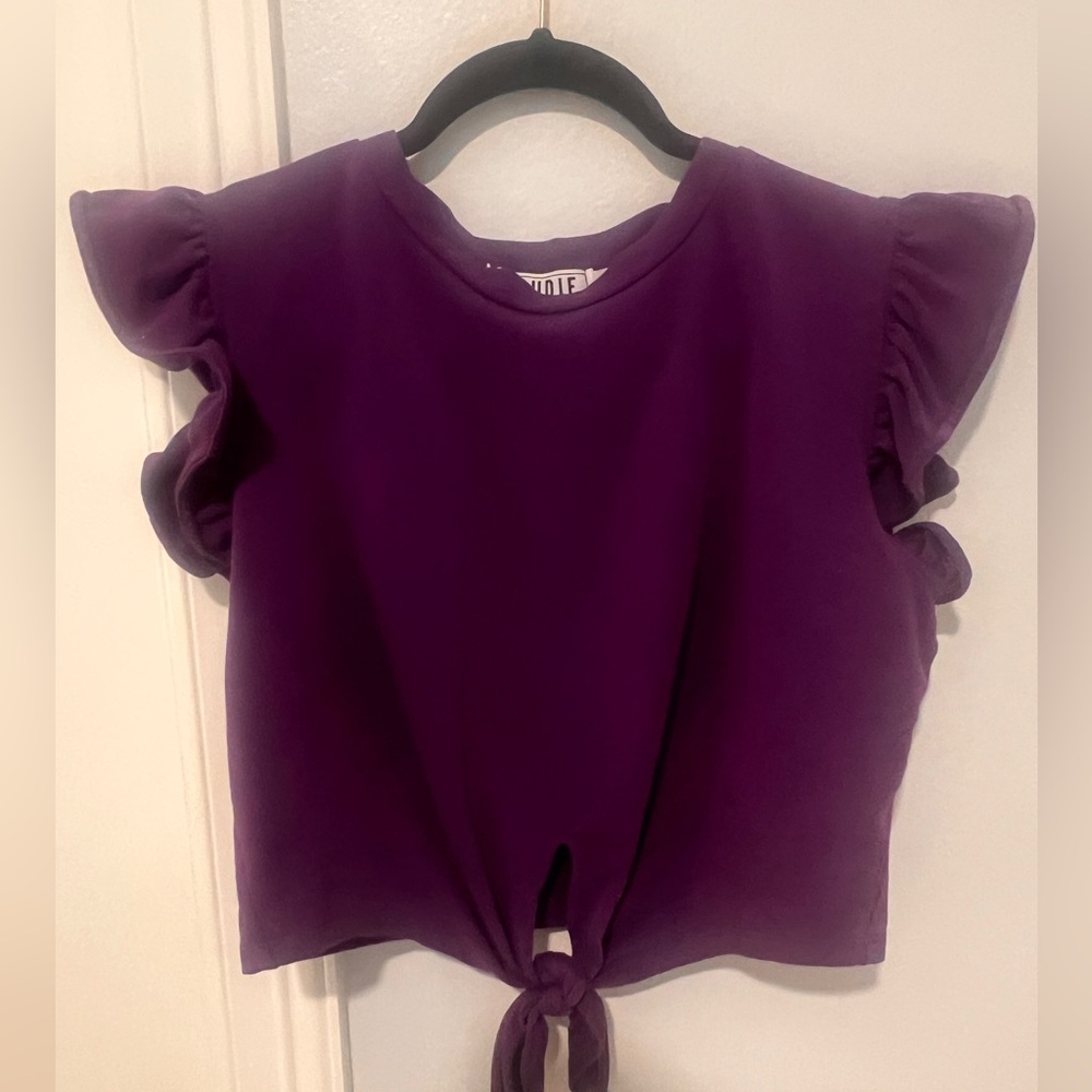 Gaudi' Purple Cropped Ruffle Sleeve Boutique Blouse (fits like small )